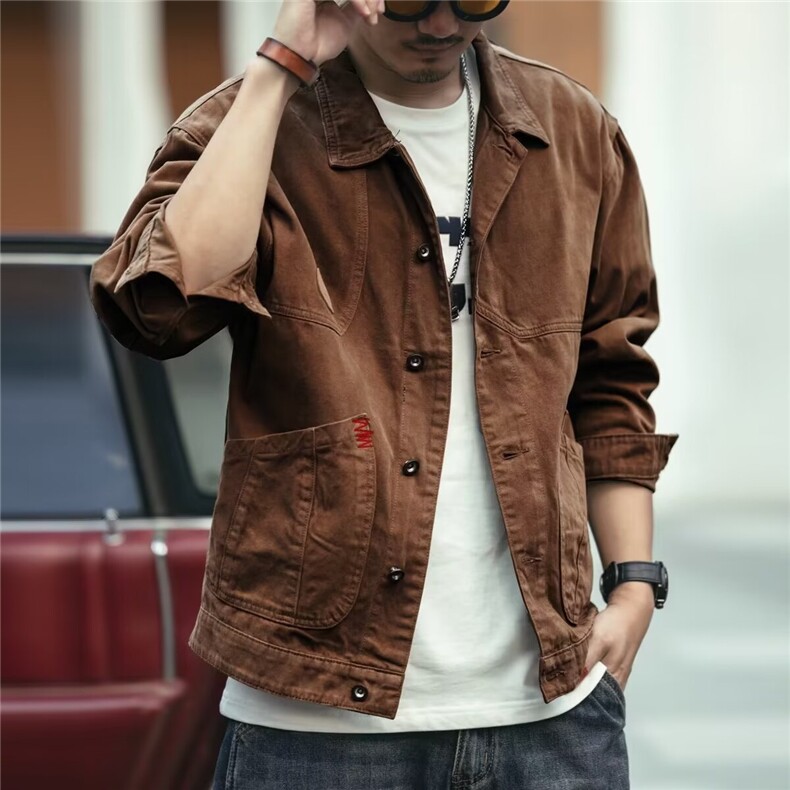 牛仔外套男春秋款2026新款美式复古潮牌工装大码男士夹克男装上衣,男装工装外套,星座715-4