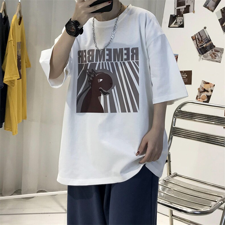 T10男士休闲宽松港风印花T恤衫男圆领半截袖TEE五分袖T恤潮男女T,男装T恤,星座115A(原星座507）