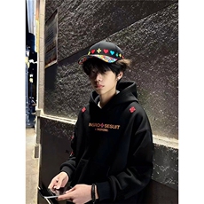 潮牌宽松复古刺绣连帽卫衣男加绒加厚百搭休闲2025新款秋冬外套，女装短外套，星座506A