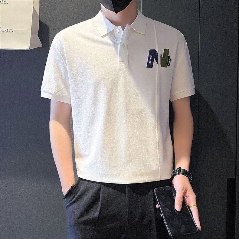 6605-P58设计感刺绣POLO衫男潮牌体恤夏季新款半截袖男装-3控78,男装Polo衫,星座603-2