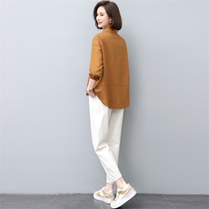 棉麻套装女秋季2023年新款时尚百搭宽松大码衬衫女两件套，女装套装/套裙，涵誉