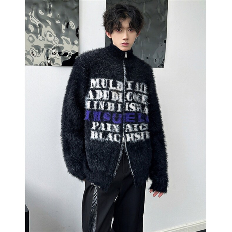 复古字母提花开衫毛衣针织衫男女慵懒风秋冬款情侣外套MY9530,男装针织衫/毛衣,星座1116A（原606A-3）