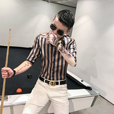 夏季男士七分袖印花衬衫男休闲修身条纹衬衣A236-2003-P55，男装衬衫，电商A236