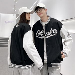 JK6610 P65港风拼接棒球服男刺绣情侣外套宽松百搭夹克图片
