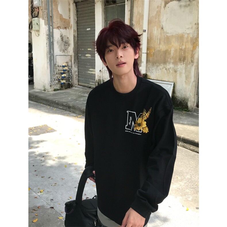 网图有货蝴蝶花园刺绣长袖T恤男女宽松休闲圆领上衣A1062-P40,男装T恤,星座1505