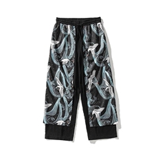 夏季大码风棉麻仙鹤拼接直筒休闲宽松哈伦裤宋裤潮K88/P70，男装休闲裤，钱塘713
