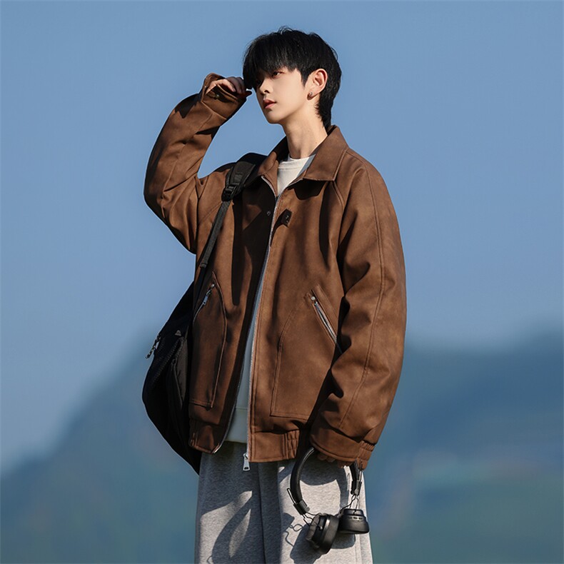 JK8606-P78L-8XL2026春季大码美式皮棉翻领衣夹克外套,男装夹克,星座109