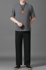 2025夏季亚麻绣花大码风男士透气长裤+短裤三件套MJ5105C-P125，男装牛仔裤，星座1105-3