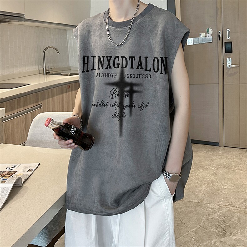 T2502特P20控38麂皮绒夏季男士背心坎肩t恤宽松无袖潮牌，男装背心/马甲，电商B205