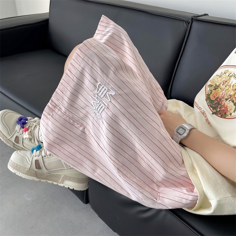 竖条纹休闲短裤男女韩版潮字母刺绣夏季2024新款五分裤K5213-P37,男装牛仔裤,星座412-2