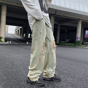 破洞牛仔裤男美式高街复古高腰宽松直筒阔腿裤子K768-P42图片
