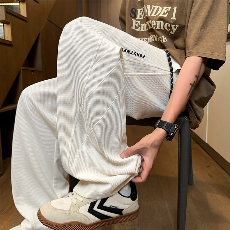X416B-1-KL1037-特P39控78春夏新款华夫格学生宽松休闲垂感直筒裤,男装休闲裤,星座416B-1