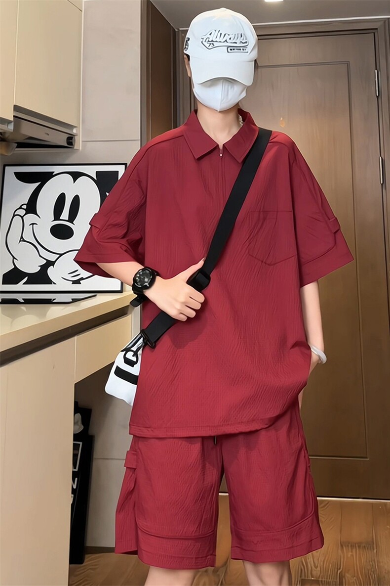 量大优供视频泡泡纱polo衫套装短袖短裤男XH77TZ-特P50,男装牛仔裤,电商B367
