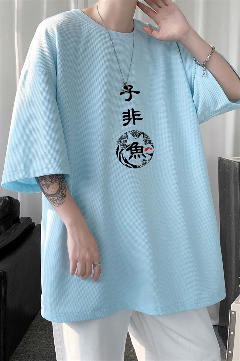 HT73070-P22华夫格t恤男短袖男大码五分袖短句风,男装T恤,电商A040