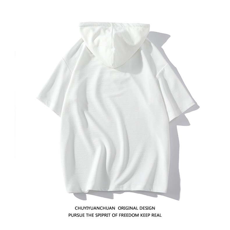 连帽短袖t恤男大码胖子带帽五分袖中袖白底LD54295-P45,男装T恤,电商A040A