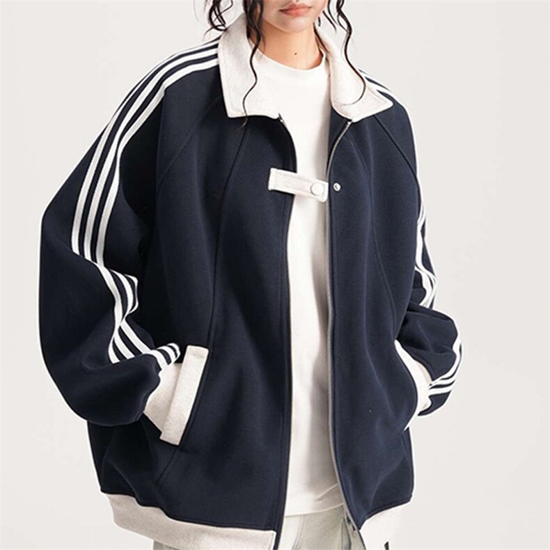 抖音得物品质秋冬美式高街重磅结构拼接织带翻领卫衣夹克外套W113图片