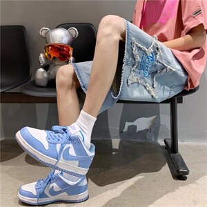 高街ins复古水洗五角星牛仔短裤男女宽松直筒潮牌五分裤D665-p40图片