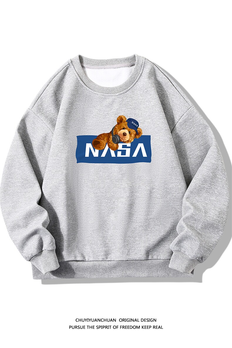 NASA华夫格卫衣圆领卫衣长袖t恤男外套白底HW76247-P30加绒款P40,男装卫衣,电商A040A