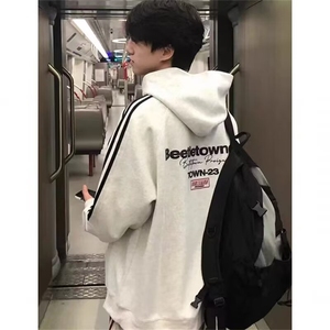 秋冬新款港风情侣连帽卫衣外套男生美式复古潮牌痞帅高街上衣服图片