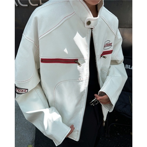 高街PU皮衣机车服设计感宽松潮牌夹克外套1001-1-JK8558-P68图片