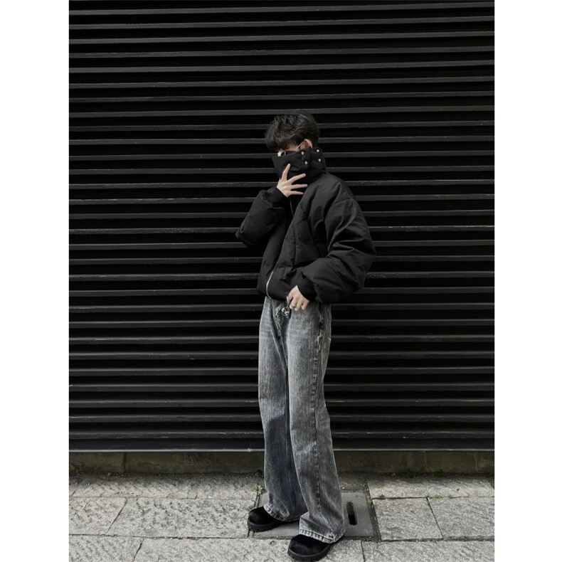 美式复古骑士盔甲羽绒棉服男秋冬季高级感cleanfit不规则高领棉衣,男装棉衣,星座910A