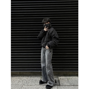美式复古骑士盔甲羽绒棉服男秋冬季高级感cleanfit不规则高领棉衣图片