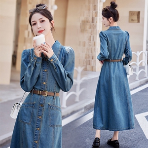 （现货）2026春秋装新时尚减龄气质高端复古色牛仔连衣裙，女装连衣裙，印象茜