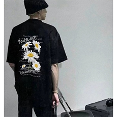 抖音得物供货210克宽松纯棉美式潮牌印花落肩袖纯棉T恤AT2101，男装T恤，电商A443