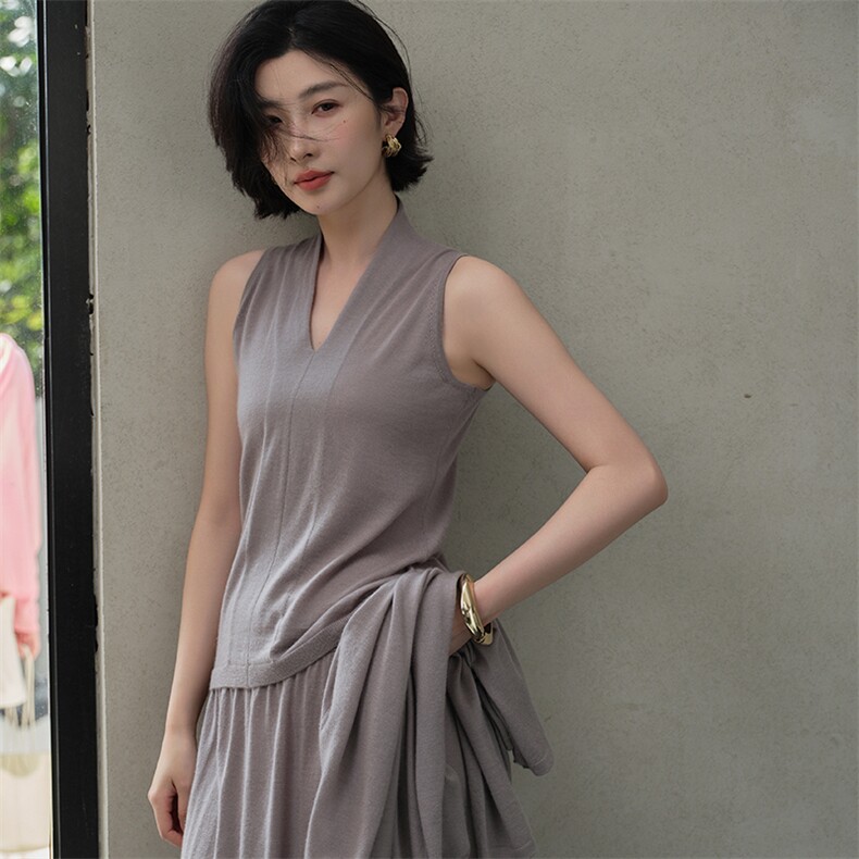 女士自带领无袖套衫,女装羊绒衫,江帆羊绒