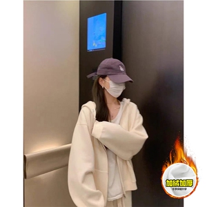 480G重磅加绒加厚硬挺boxy男女秋冬美式高街结构连帽卫衣开衫外套图片