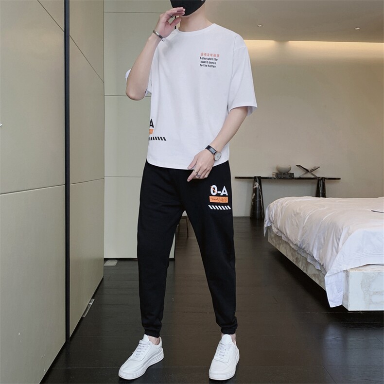 夏季男士新款运动休闲短袖套装印花短袖T恤上衣男装F301P68图片