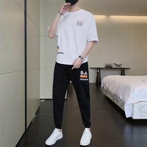 夏季男士新款运动休闲短袖套装印花短袖T恤上衣男装F301P68图片