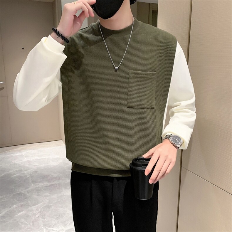 2025秋冬新款社会小伙假两件卫衣男拼接打底上衣W12P75控108,男装T恤,电商B276A