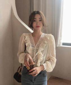 刺绣冰雪丝拼花边上衣，其它，新袖