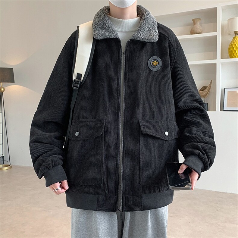 灯芯绒羊羔毛夹克外套男士冬季宽松加绒厚休闲翻领外套上衣服特P,男装夹克,星座715-4
