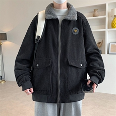 灯芯绒羊羔毛夹克外套男士冬季宽松加绒厚休闲翻领外套上衣服特P，男装夹克，星座715-4