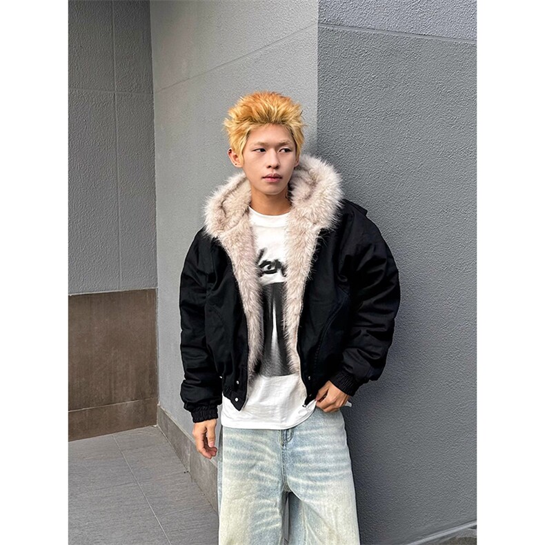 现货高品质美式高街冬季重磅硬挺短款座山雕毛领棉衣男女加厚外套，男装棉衣，电商A486-1