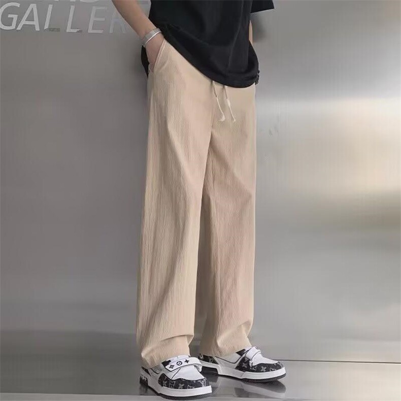 棉麻裤子男夏季薄款宽松潮牌运动休闲裤新款男裤卡其色亚麻阔腿裤,男装休闲裤,星座1210-1