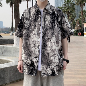 沙滩景宽松港风潮休闲短袖衬衫男装清凉花衬衣7236P35图片