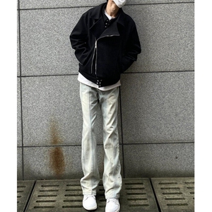 高街复古水洗浅色微喇牛仔裤男潮牌vibe痞帅直筒长裤 NK6096图片