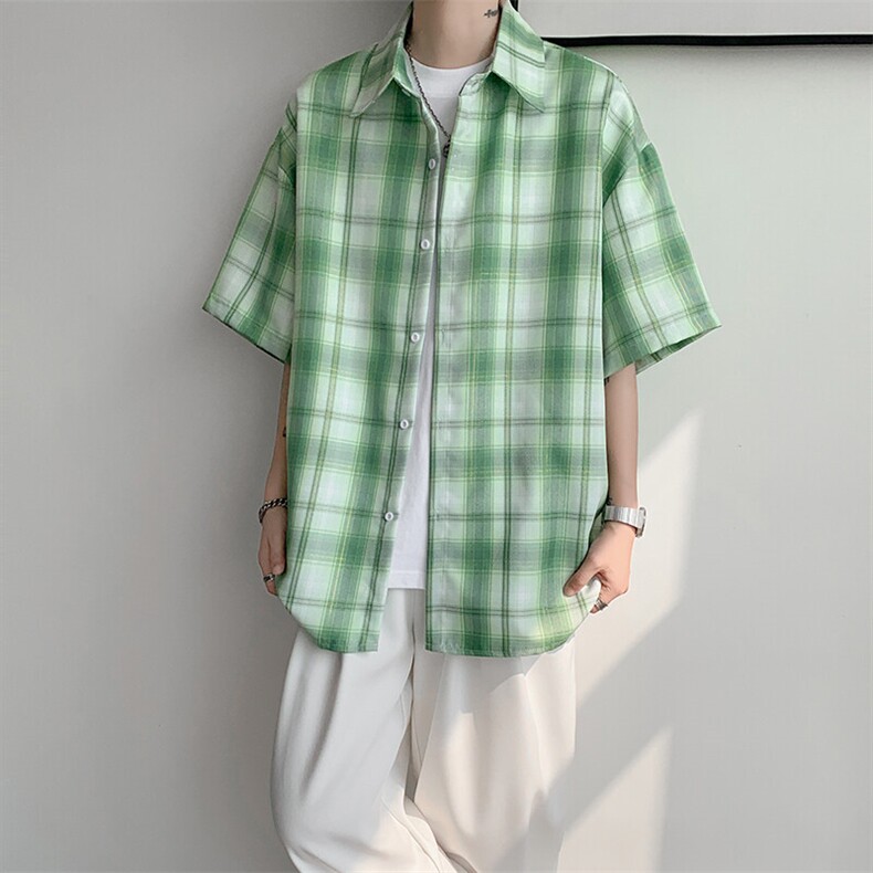 8XL-M格子短袖衬衫男夏季薄款DK制服衬衣JK学院风半袖外套DC28004图片