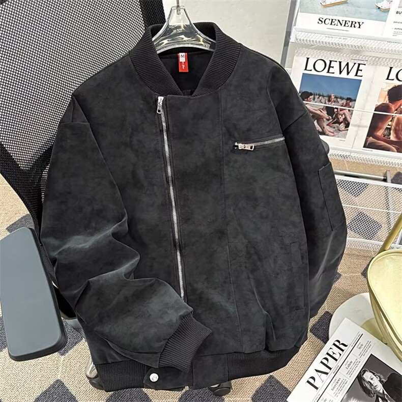 皮衣外套男士秋冬季美式潮牌高领工装上衣宽松夹克3313P70,男装夹克,星座410-2
