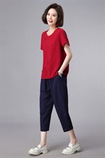 时尚套装2023夏季新款复古t恤上衣棉麻休闲裤亚麻中年妈妈两件套，女装套装/套裙，奕阳依阁