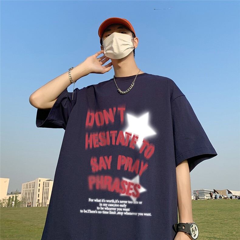 ！港风23夏季时尚复古星星印花短袖T恤T6099P25控38,男装T恤,电商A268A