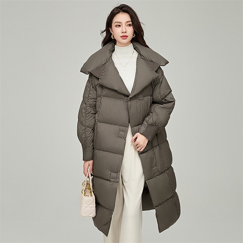 2024冬季新款蓬松泡芙羽绒服长款时尚宽松过膝防风保暖外套,女装羽绒服,阿舍尔精品