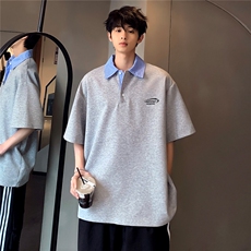 极简学院风拼接半袖夏季新款假两件POLO衫上衣潮牌T76-P48，男装Polo衫，电商C307