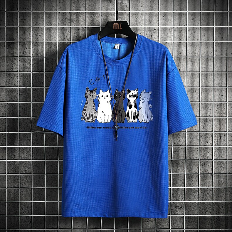 HT73100-P22华夫格t恤男短袖男大码五分袖网格,男装T恤,电商A040A