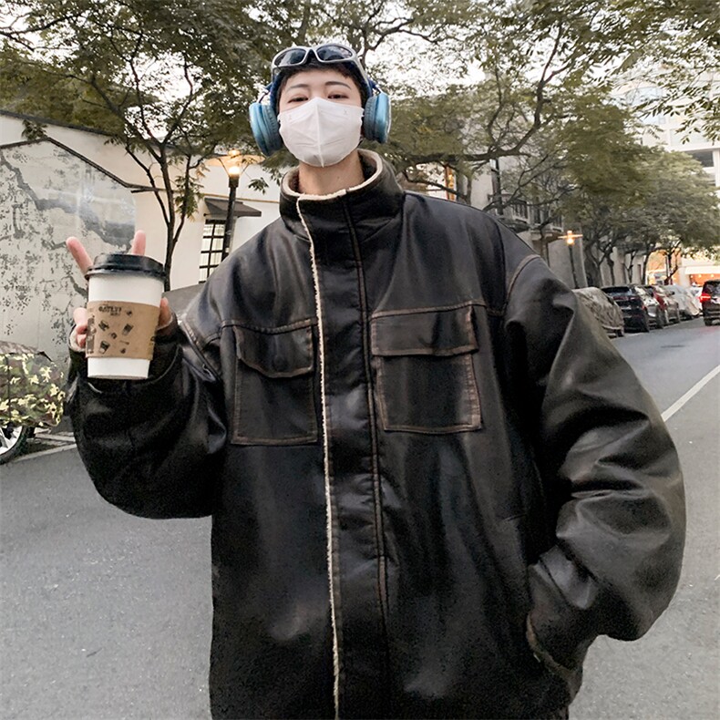 现货-2025冬季新款做旧擦色皮毛一体棉衣218-7-M111-P128-控188，男装棉衣，星座218-7