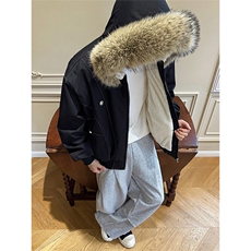 现货重磅boxy短款棉衣座山雕大毛毛领男女棉服水洗工装厚外套，男装棉衣，电商A486-1