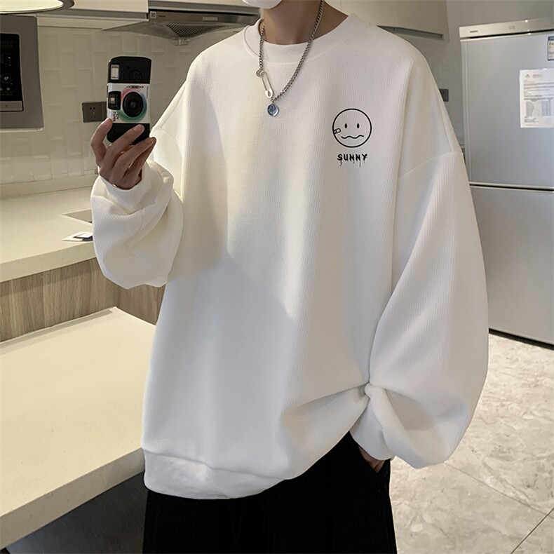 华夫格卫衣圆领卫衣男大码长袖t恤男外套HW76072-P30加绒款-P40,男装卫衣,电商A040